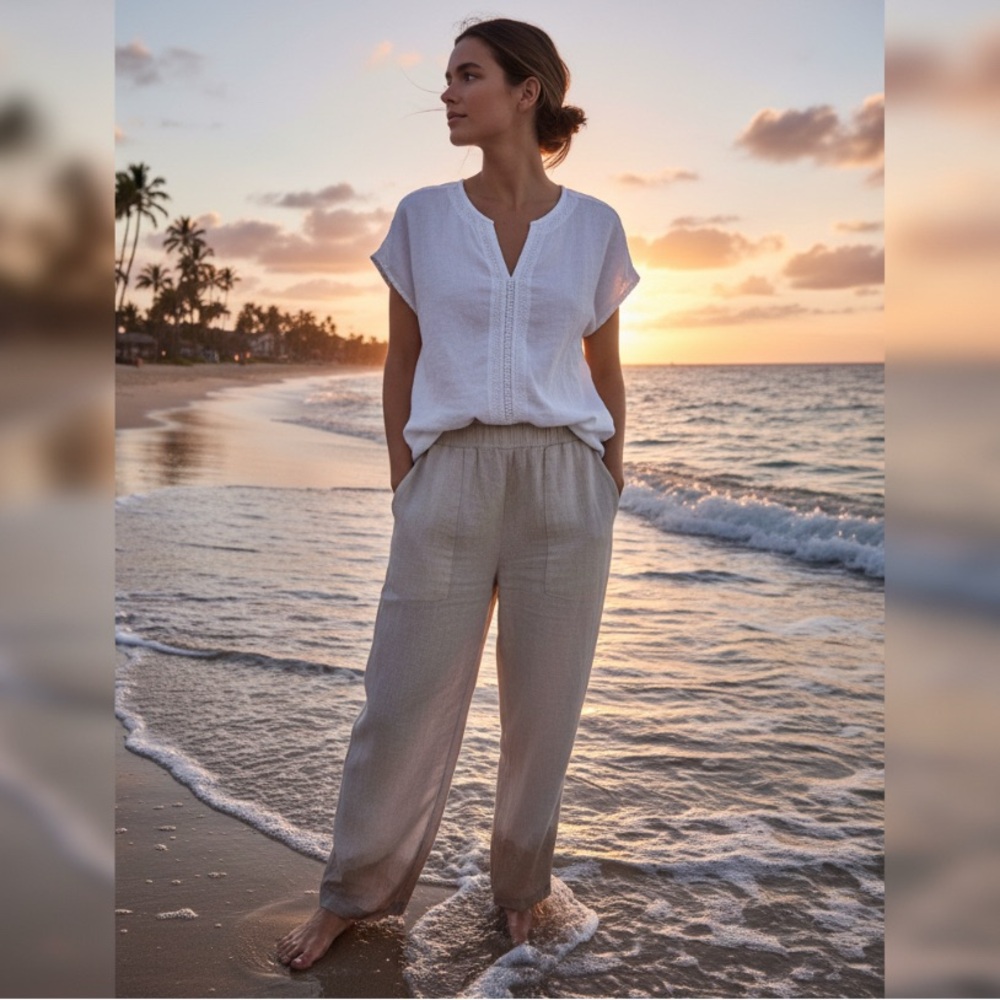 House of Harlow White Embroidered 100% Linen Top Size Large